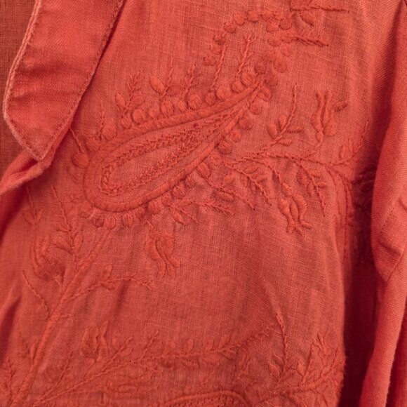 Lauren Ralph Lauren Womens 3X Embroidered Linen Tunic Top Long Sleeve Split Neck - Picture 3 of 7